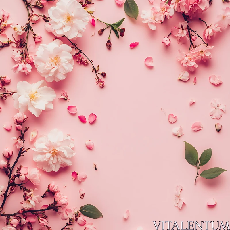 Artful Floral Arrangement with Blossoms and Petals AI Image