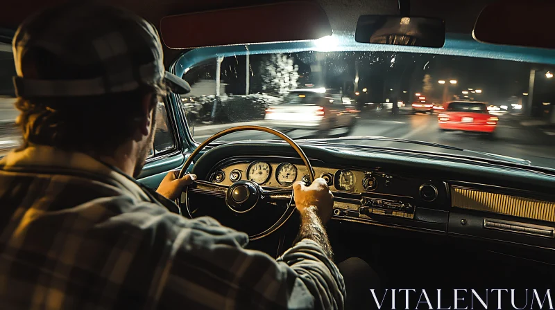 Classic Car Night Drive - Driver's View AI Image