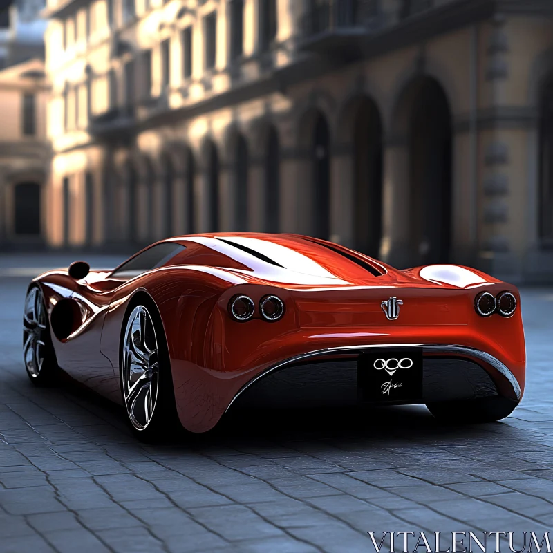 Luxury Red Sports Car in European Cityscape AI Image