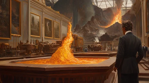 Lava Eruption in Classical Art Gallery