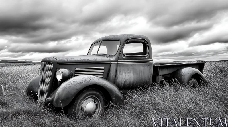 Rusty Vintage Truck in Grass Field AI Image