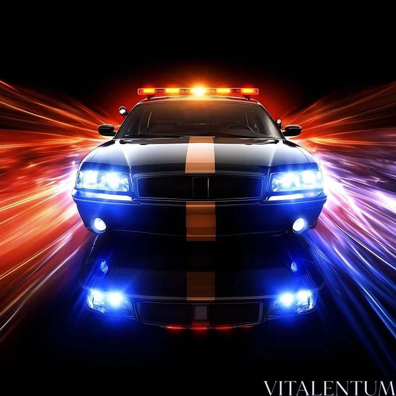 Speeding Police Car in Motion with Flashing Lights AI Image