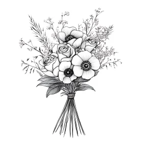 Botanical Art: Monochrome Rose and Anemone Bouquet