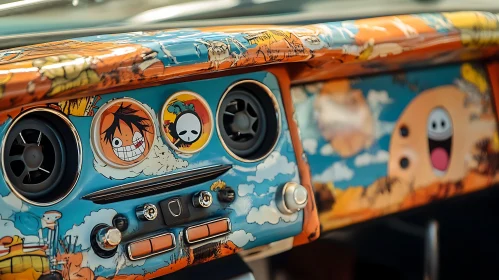 Colorful Anime Graphics on Car Dashboard