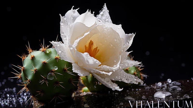 Enthralling Cactus Flower in Rain - Baroque Inspired Still Life AI Image