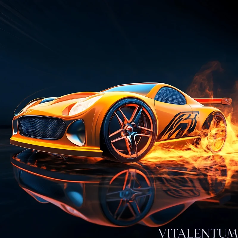 Fiery Orange Sports Car in Motion AI Image