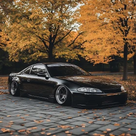 Elegant Black Car in Autumn Setting