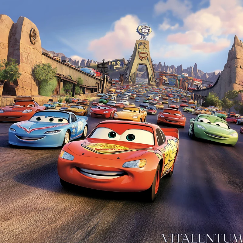 Colorful Cartoon Cars in an Exciting Race Colorful Cartoon Cars in an Exciting Race