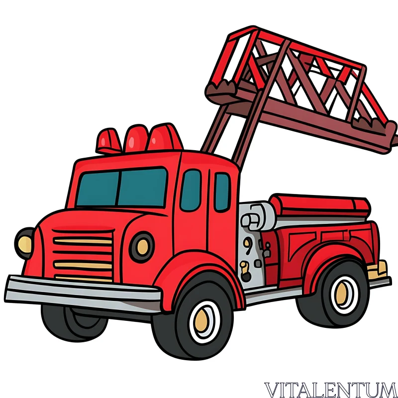 Fire Truck Illustration with Ladder