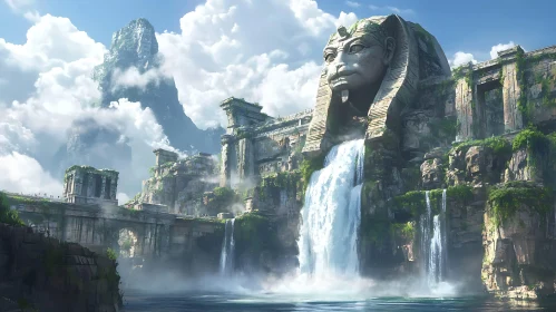 Ancient Monolithic Waterfall Scene