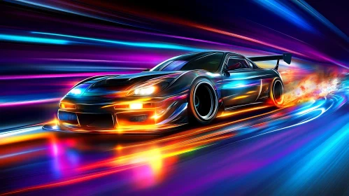 Neon Sports Car in Motion