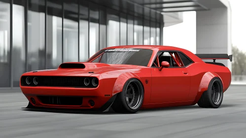Powerful Red Muscle Car with Modern Design
