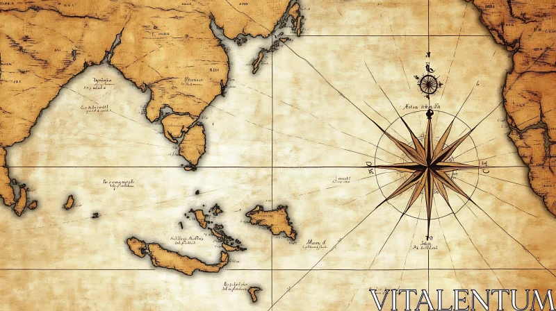 Vintage Map of Asia and Africa with Compass AI Image