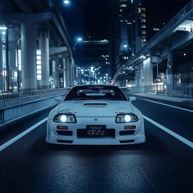 Empty Night City with Sports Car
