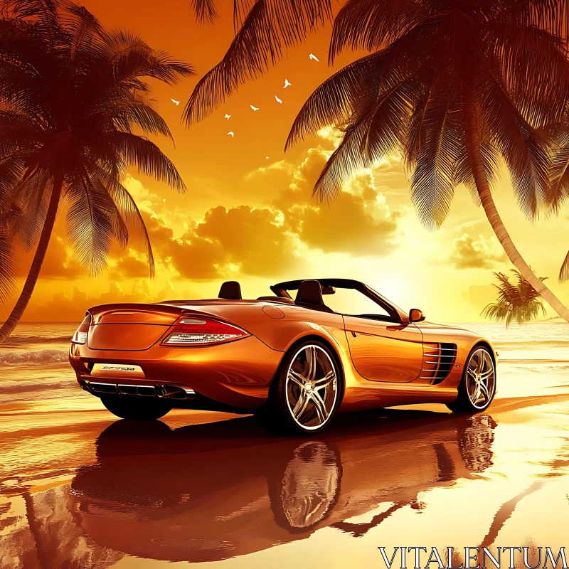 AI ART Luxury Convertible at Sunset Beach