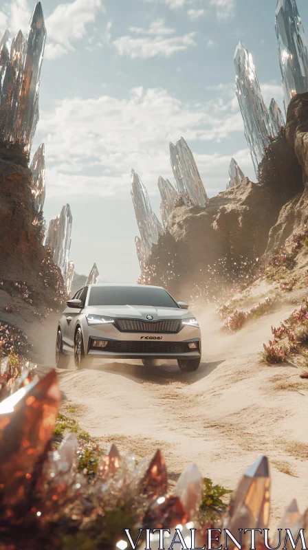 Off-Road Car Amongst Giant Crystals