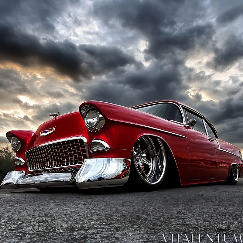 Timeless Red Classic Car with Chrome Detailing Timeless Red Classic Car with Chrome Detailing