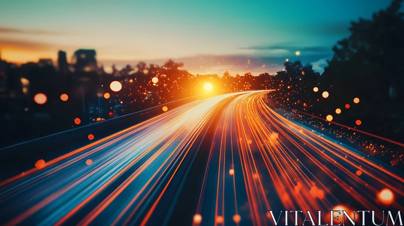 Urban Sunset Highway with Abstract Light Effects Urban Sunset Highway with Abstract Light Effects