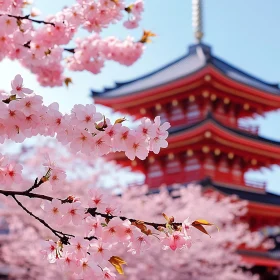 Cherry Blossoms with Japanese Pagoda Background