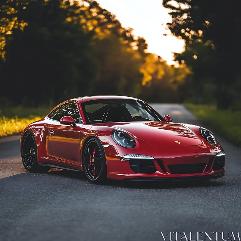 Luxurious Red Sportscar Amidst Nature Luxurious Red Sportscar Amidst Nature
