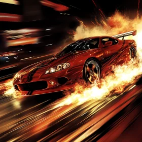 Flaming Sports Car at High Speed