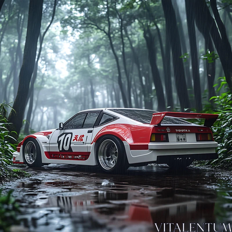 Classic Race Car in Forest Setting