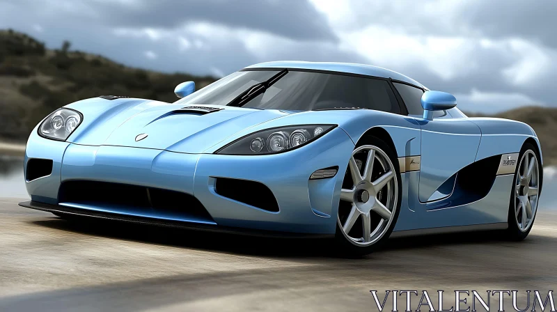 Luxurious Blue Sports Car on Open Road Luxurious Blue Sports Car on Open Road