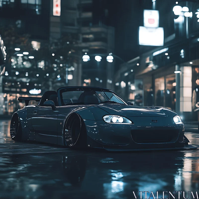 Nighttime Urban Scene with Convertible Car Nighttime Urban Scene with Convertible Car