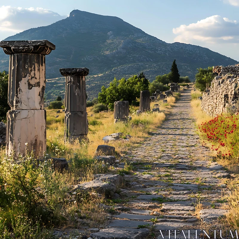 Historical Pathway with Ruins and Mountain Historical Pathway with Ruins and Mountain