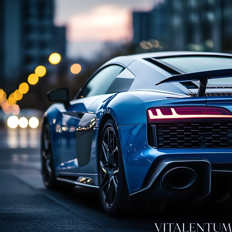 Futuristic Blue Sports Car in City