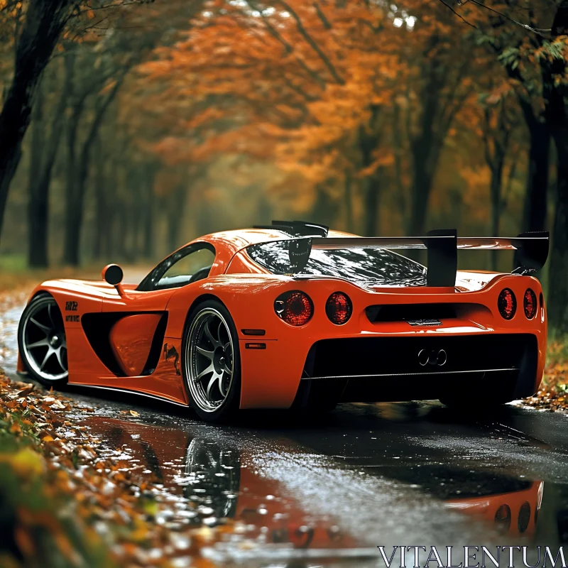 Sleek Orange Supercar Amidst Autumn Leaves Sleek Orange Supercar Amidst Autumn Leaves