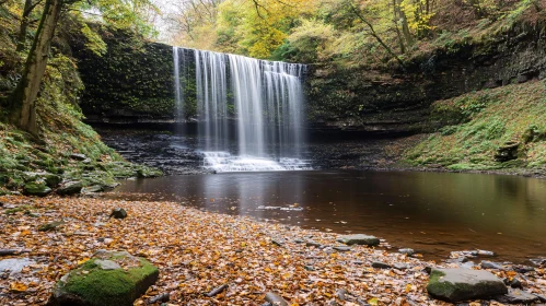 Tranquil Waterfall in an Autumn Forest
