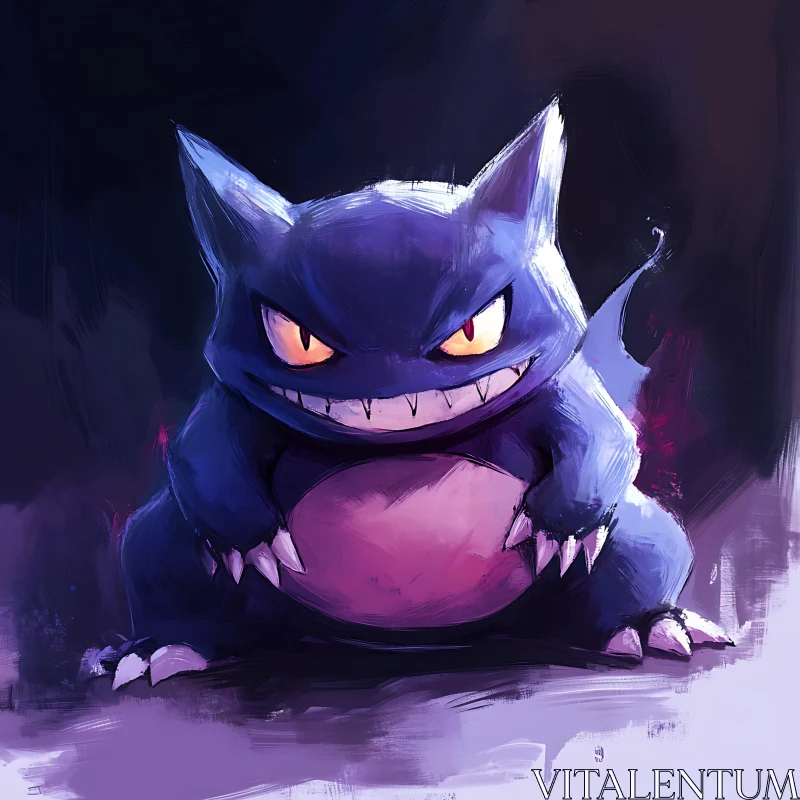 AI ART Blue-Purple Creature with Sharp Claws and Glowing Eyes