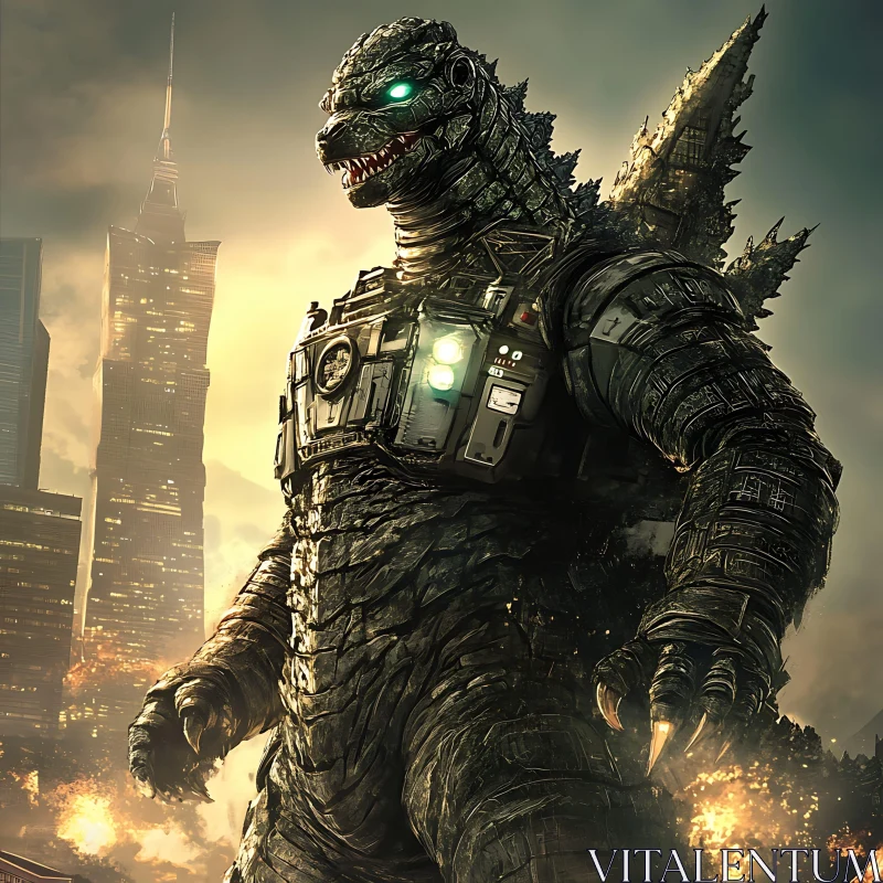 AI ART Apocalyptic Robot Monster in Burning City