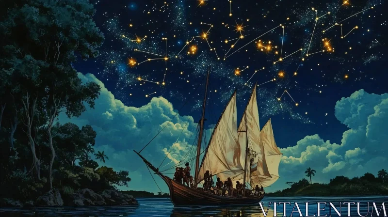 Celestial Night Sail AI Image