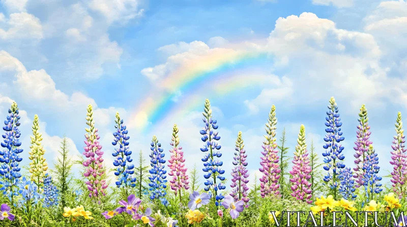 AI ART Rainbow Over Blooming Lupines
