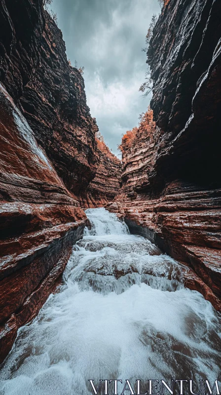 AI ART Cascading River and Dramatic Rock Formations