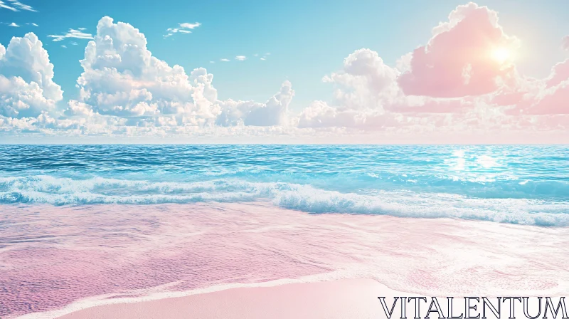 AI ART Peaceful Beach Sunset with Pink Sand Shores