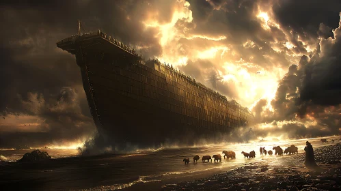 Majestic Ark and Procession Under Glowing Skies