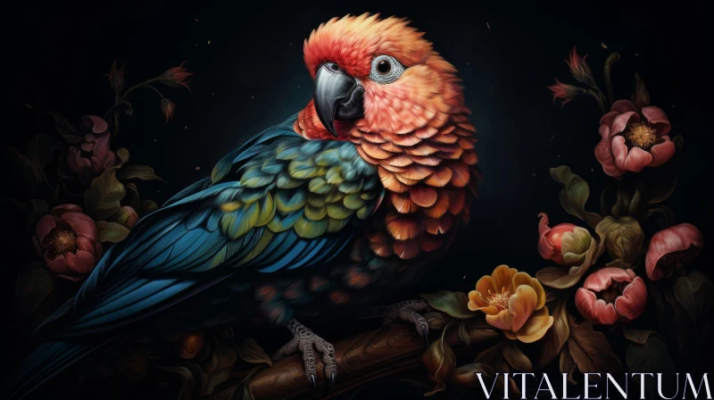 Colorful Parrot on Floral Branches - Exquisite Animal Artwork