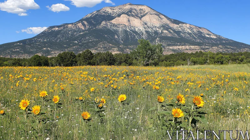 AI ART Sunflower Meadow with Mountain View
