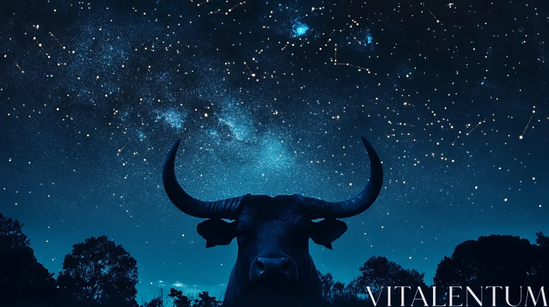 AI ART Bull Below a Star-Filled Sky