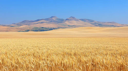 Vast Wheat Field and Mountain Landscape