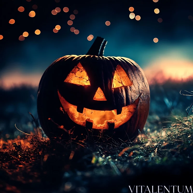 AI ART Illuminated Halloween Pumpkin at Night