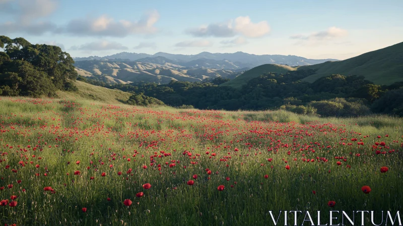 AI ART Vibrant Red Poppies in a Green Meadow