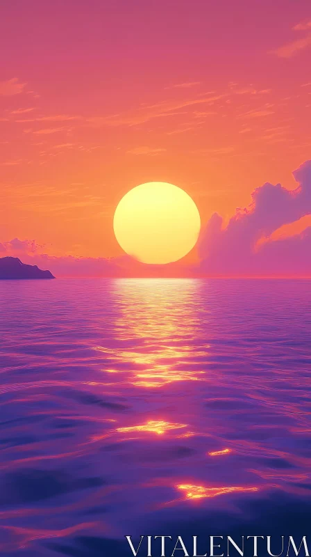 AI ART Sunset Over Ocean with Vibrant Sky