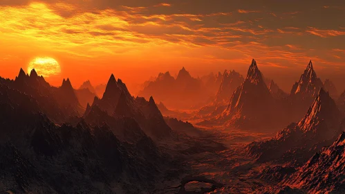 Mountain Peaks in the Warm Embrace of Sunset