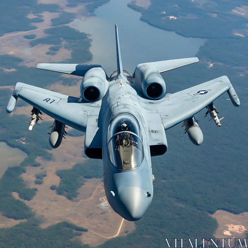 Sleek Military Jet Soaring Through the Sky AI Image