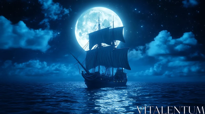 Moonlit Sailing Adventure AI Image