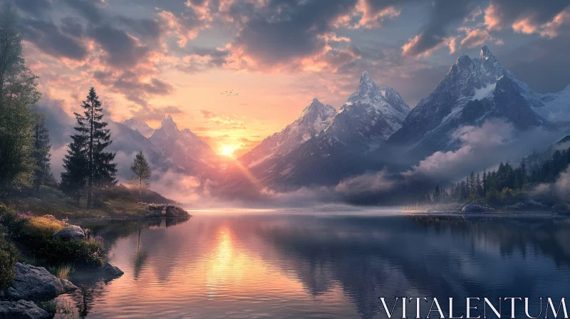 AI ART Mountain Sunset Reflections